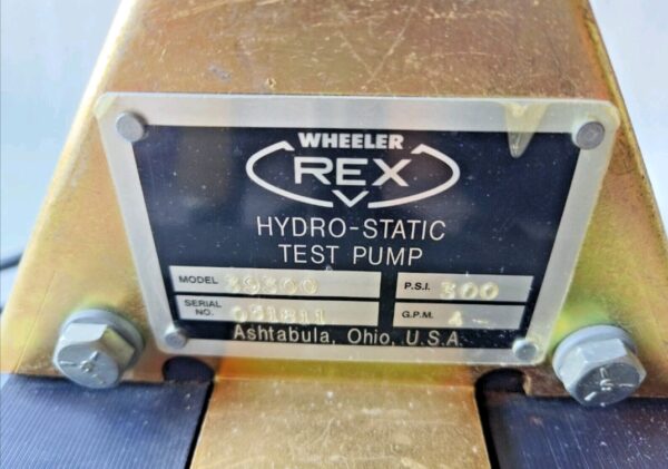 wheeler rex hydro static test pump 39300 p.s.i. 300 g.p.m. 4 model39300